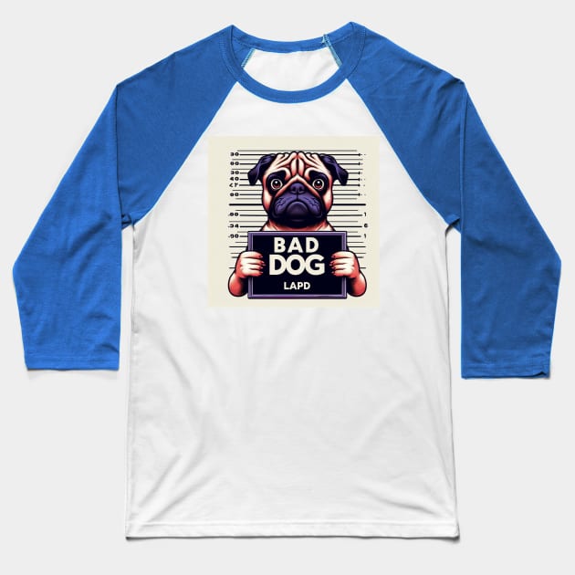 LAPD Pug Mugshot Baseball T-Shirt by Shawn's Domain